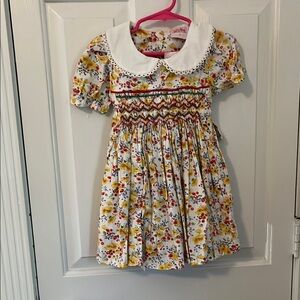 Floral Gardencore Smocked Kids Dress with Peter Pan Collar